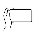 Hand holding smartphone, blank screen, monochrome illustration Royalty Free Stock Photo